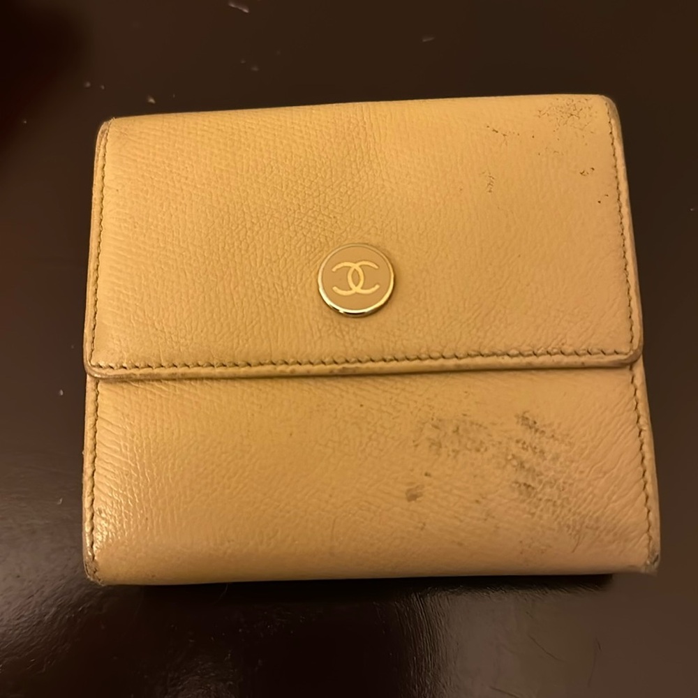 Chanel tan compact wallet. Pre loved condition. - Picture 1 of 9